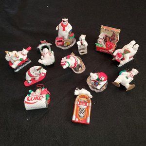 Coca Cola 13 Ornaments Vintage with Rare 1995 Nostalgia Trunk Ornament No Boxes